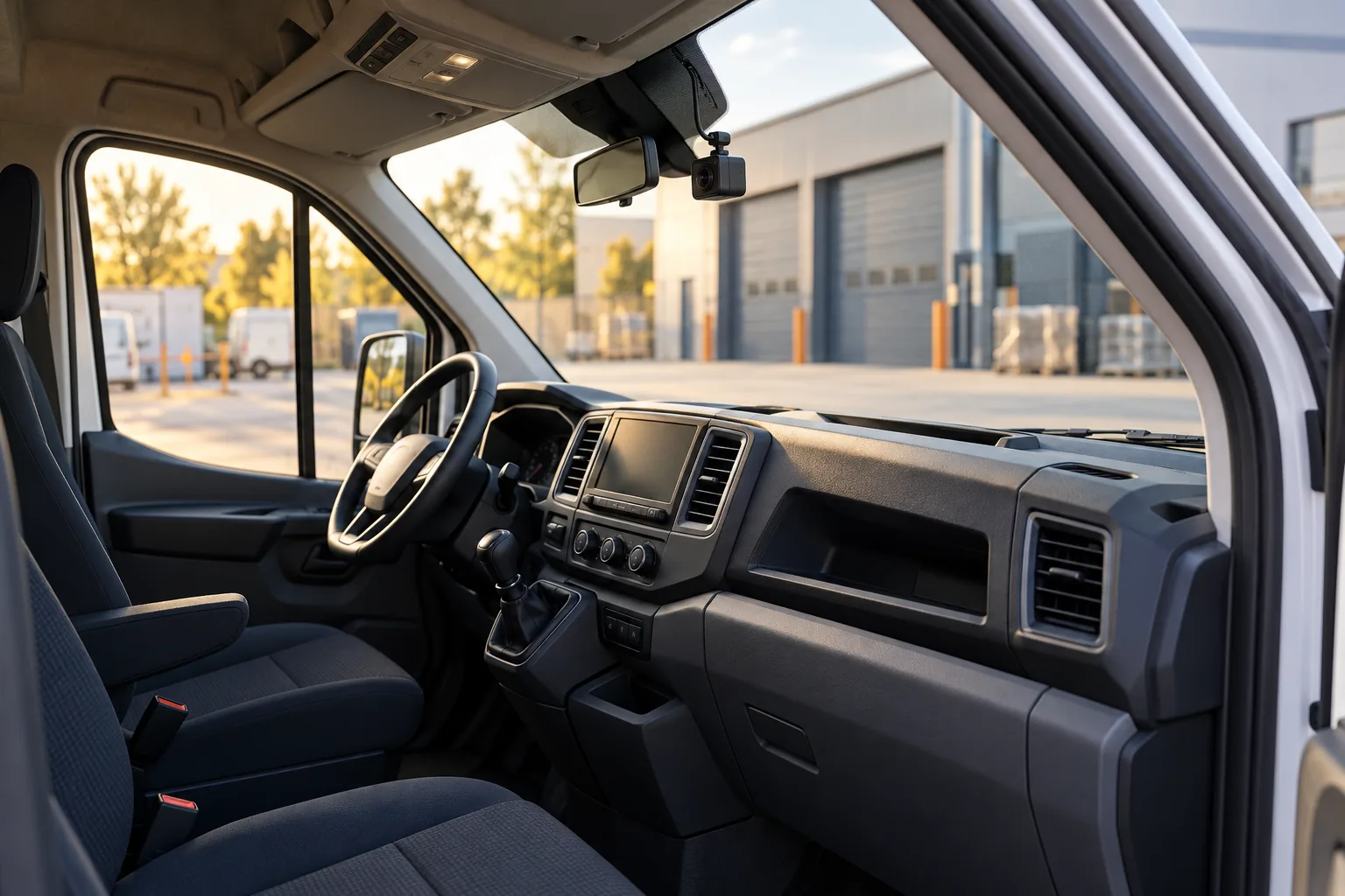 Illustrative vehicle interior with electronic equipment
