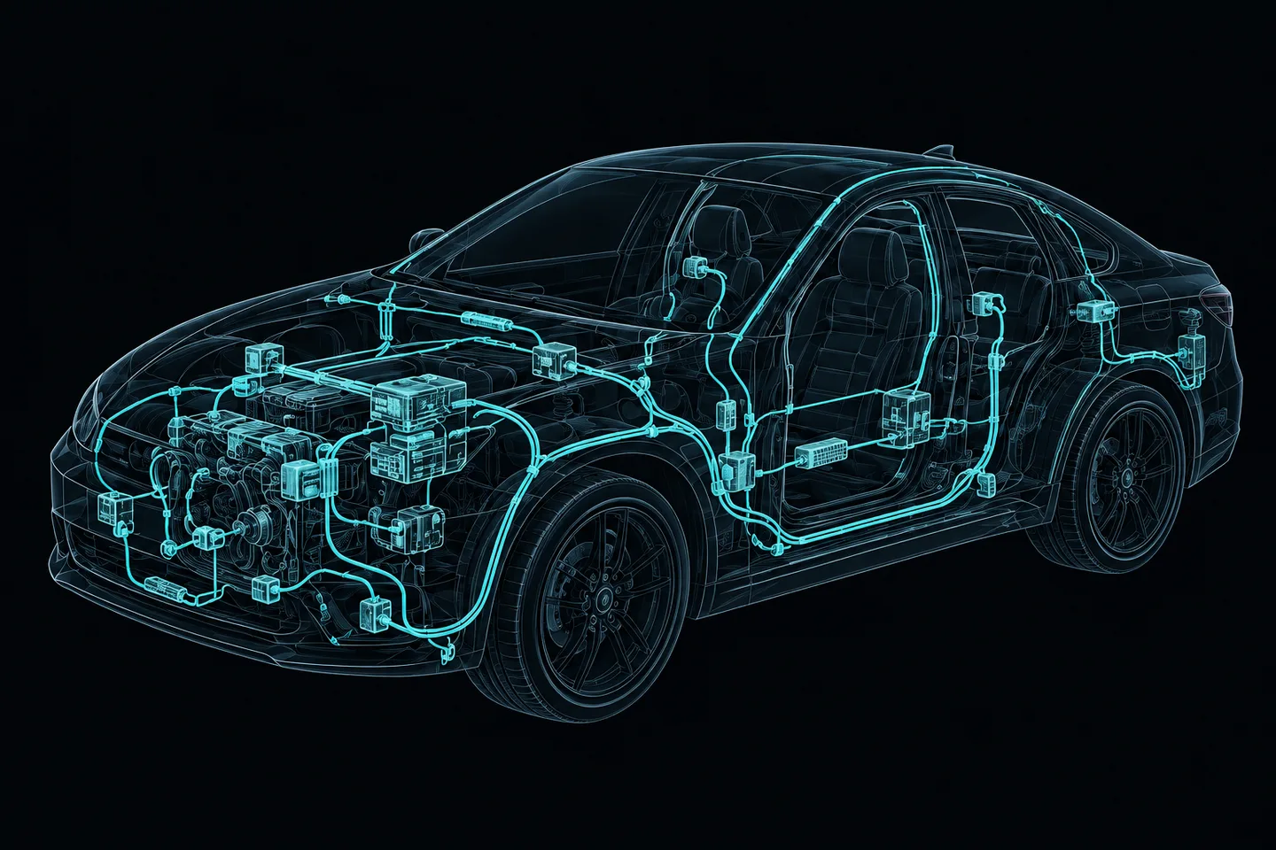 Technical concept illustration of vehicle mechanical systems